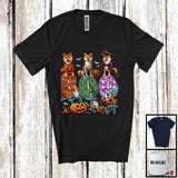 MacnyStore - Boo; Spooky Halloween Three Pumpkin Mummy Witch Shiba Inus Owner; Family Group T-Shirt