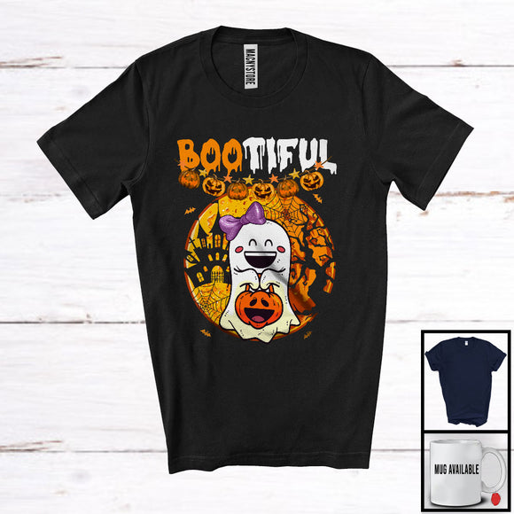 MacnyStore - Bootiful, Adorable Halloween Costume Beautiful Ghost Boo, Carved Pumpkin Family Group T-Shirt