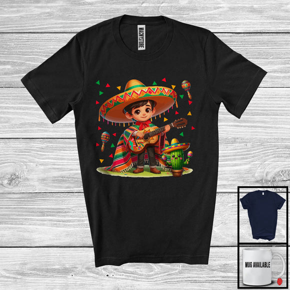 MacnyStore - Boy Playing Ukulele, Adorable Cinco De Mayo Sombrero Boy, Matching Mexican Family Group T-Shirt