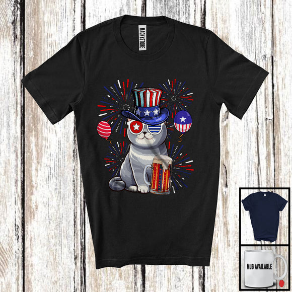 MacnyStore - British Shorthair Drinking Beer, Awesome 4th Of July Fireworks Kitten, Drunker Patriotic Group T-Shirt
