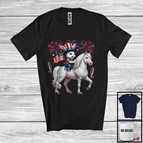 MacnyStore - Bunny Riding Horse, Humorous 4th Of July American Flag Pride Bunny Horse, Patriotic Group T-Shirt
