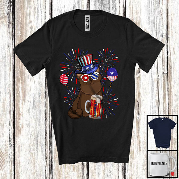 MacnyStore - Burmese Cat Drinking Beer, Awesome 4th Of July Fireworks Kitten, Drunker Patriotic Group T-Shirt