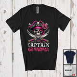 MacnyStore - Captain Grandma; Horror Halloween Costume Skull Pirate Lover; Matching Family Group T-Shirt