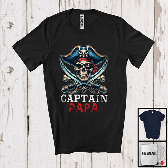 MacnyStore - Captain Papa; Horror Halloween Costume Skull Pirate Lover; Matching Family Group T-Shirt