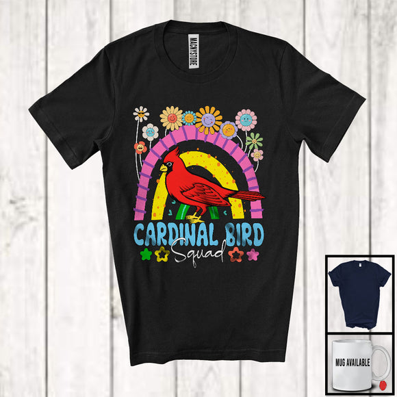 MacnyStore - Cardinal Bird Squad, Adorable Flowers Rainbow Animal Lover, Floral Matching Women Girls Group T-Shirt