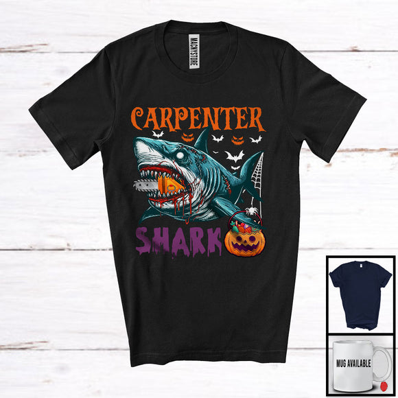 MacnyStore - Carpenter Shark, Scary Halloween Costume Pumpkin Zombie Shark, Proud Careers Group T-Shirt