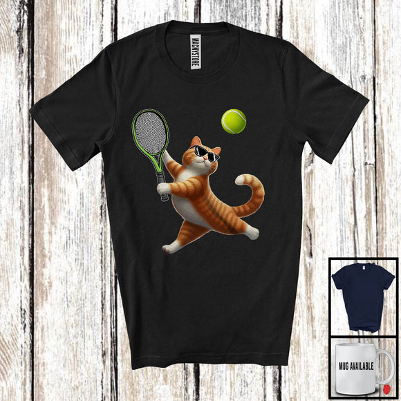 MacnyStore - Cat Playing Tennis, Adorable Kitten Owner Sports Playing Player Lover, Matching Sport Team T-Shirt