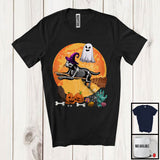 MacnyStore - Cat Skeleton Witch On Broomstick, Humorous Halloween Costume Moon, Witch Boo Ghost Lover T-Shirt