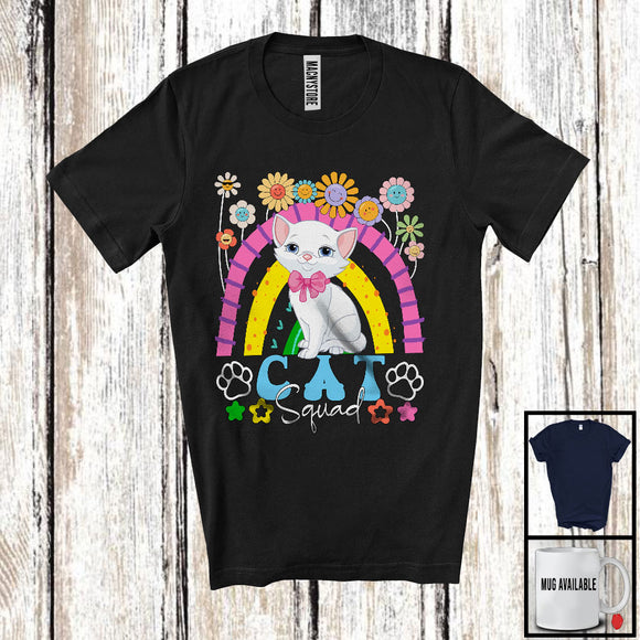 MacnyStore - Cat Squad, Adorable Flowers Floral Rainbow, Matching Women Girls Animal Kitten Lover T-Shirt