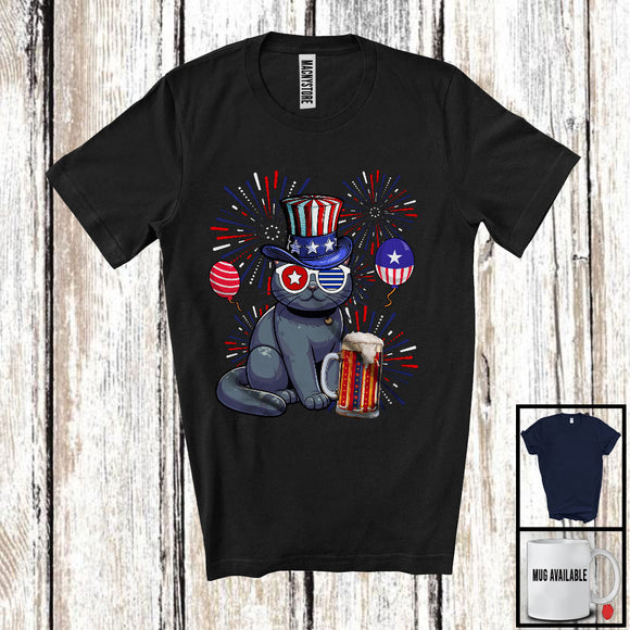 MacnyStore - Chartreux Drinking Beer, Awesome 4th Of July Fireworks Kitten, Drunker Patriotic Group T-Shirt