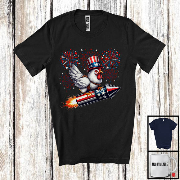 MacnyStore - Chicken Riding Firecracker, Humorous 4th Of July USA Fireworks, Patriotic Farm Animal Farmer T-Shirt