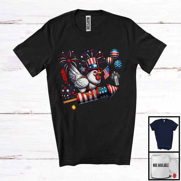 MacnyStore - Chicken Riding Firecracker, Wonderful 4th Of July USA Flag Animal Farm Fireworks, Patriotic T-Shirt