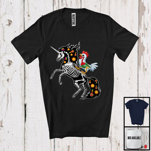 MacnyStore - Chicken Riding Unicorn Skeleton, Joyful Cinco De Mayo Unicorn Farmer, Proud Mexican T-Shirt