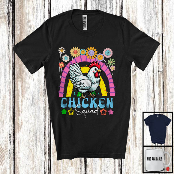MacnyStore - Chicken Squad, Adorable Flowers Floral Rainbow, Matching Women Girls Animal Farmer Lover T-Shirt