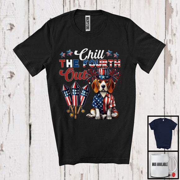 MacnyStore - Chill The Fourth Out, Lovely 4th Of July American Flag Beagle Fireworks, Proud Patriotic T-Shirt