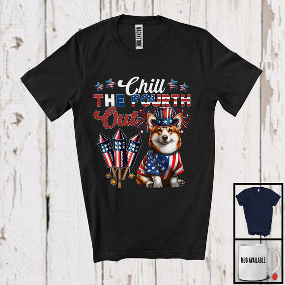 MacnyStore - Chill The Fourth Out, Lovely 4th Of July American Flag Corgi Fireworks, Proud Patriotic T-Shirt