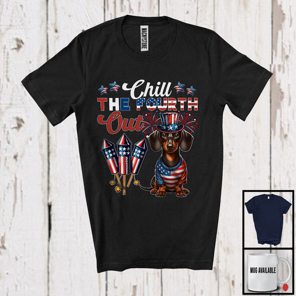 MacnyStore - Chill The Fourth Out, Lovely 4th Of July American Flag Dachshund Fireworks, Proud Patriotic T-Shirt
