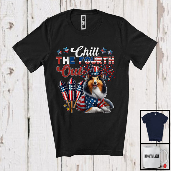 MacnyStore - Chill The Fourth Out, Lovely 4th Of July USA Flag Shetland Sheepdog Fireworks, Proud Patriotic T-Shirt