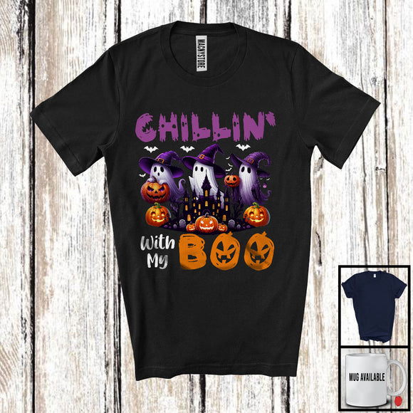 MacnyStore - Chillin' With My Boo, Horror Halloween Costume Witch Boo Ghost Lover, Matching Family Group T-Shirt