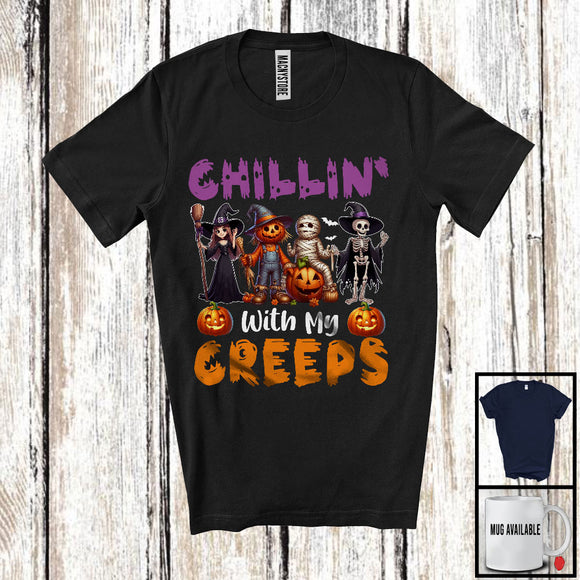 MacnyStore - Chillin' With My Creeps, Horror Halloween Witch Boo Ghost Mummy Pumpkin, Family Group T-Shirt