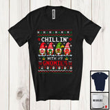 MacnyStore - Chillin' With My Gnomies; Amusing Christmas Sweater Four Gnomes Snowing; Gnomies Family T-Shirt