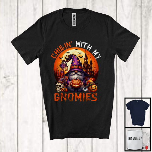 MacnyStore - Chillin' With My Gnomies, Scary Halloween Costume Witch Gnome, Skull Pumpkin Lover T-Shirt