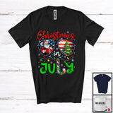 MacnyStore - Christmas In July, Awesome Christmas American Flag Glasses, Santa Summer Vacation T-Shirt