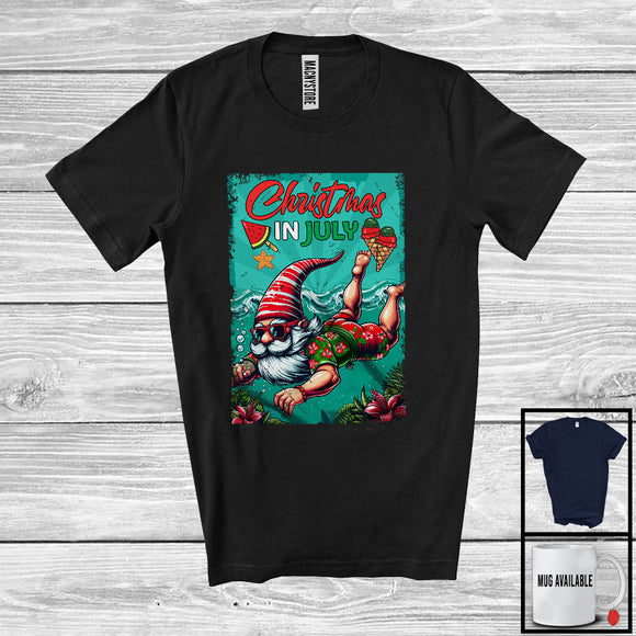 MacnyStore - Christmas In July, Awesome Summer Vacation Santa Gnome Diving, Ocean Marine Scuba Diving Lover T-Shirt