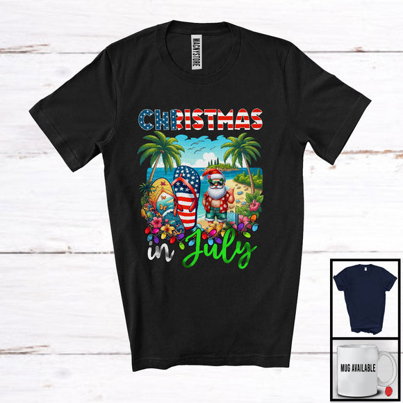 MacnyStore - Christmas In July, Colorful Summer Vacation Santa X-mas Lights, Sea Beach Lover T-Shirt