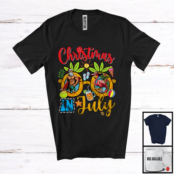 MacnyStore - Christmas In July, Humorous Summer Vacation Santa Flamingo, Sunglasses Family Group T-Shirt