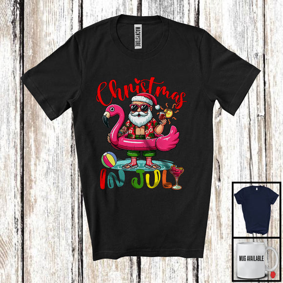 MacnyStore - Christmas In July, Joyful Summer Vacation Santa Sunglasses Drinking, Beach Family Group T-Shirt