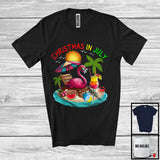 MacnyStore - Christmas In July, Lovely Summer Vacation Flamingo Drinking Cocktail, Matching Family Group T-Shirt