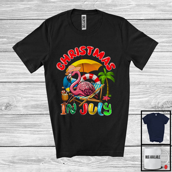 MacnyStore - Christmas In July, Lovely Summer Vacation Flamingo Drinking Sunbath Lover, Family Group T-Shirt