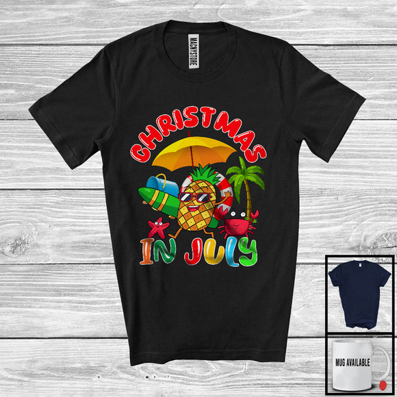 MacnyStore - Christmas In July, Lovely Summer Vacation Pineapple Surfing Sunbath Lover, Family Group T-Shirt