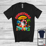 MacnyStore - Christmas In July, Lovely Summer Vacation Santa Drinking Sunbath Lover, Family Group T-Shirt