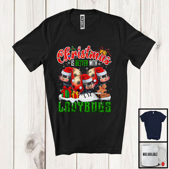 MacnyStore - Christmas Is Better With Ladybugs; Adorable X-mas Three Santa Ladybug; Family Group T-Shirt