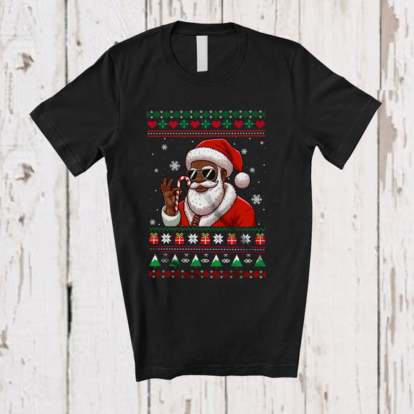 MacnyStore - Christmas Santa Afro Man; Fantastic X-mas Sweater Black African American Santa; Family T-Shirt