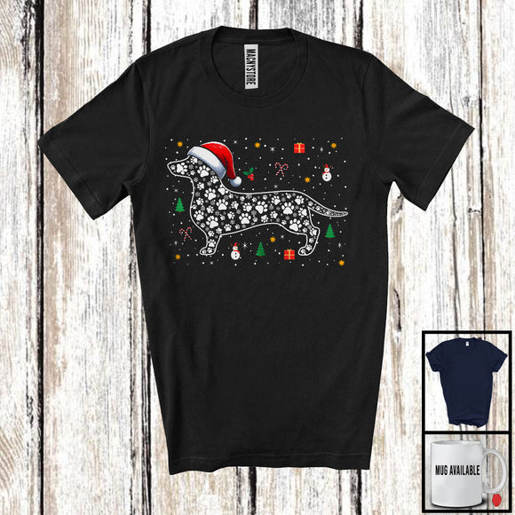 MacnyStore - Christmas Santa Dachshund Paws Shape; Amazing X-mas Snowing Dachshund; Family Group T-Shirt