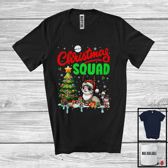 MacnyStore - Christmas Squad, Cheerful X-mas Tree Santa Reindeer Ferret, Snow Wild Animal Lover T-Shirt
