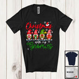 MacnyStore - Christmas With My Gnomies; Amusing Christmas Four Gnomes Snowing; Gnomies Family Group T-Shirt