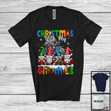 MacnyStore - Christmas With My Gnomies, Lovely Christmas Group Of Four Gnomes, Snowing Candy Cane T-Shirt