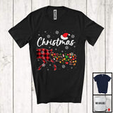 MacnyStore - Christmas; Humorous Merry Christmas Red Plaid Half Reindeer Santa; Matching Couple Family T-Shirt