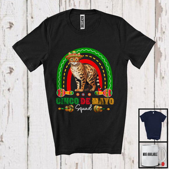 MacnyStore - Cinco De Mayo Squad, Adorable Bengal Cat In Sombrero Rainbow, Proud Mexican Group T-Shirt