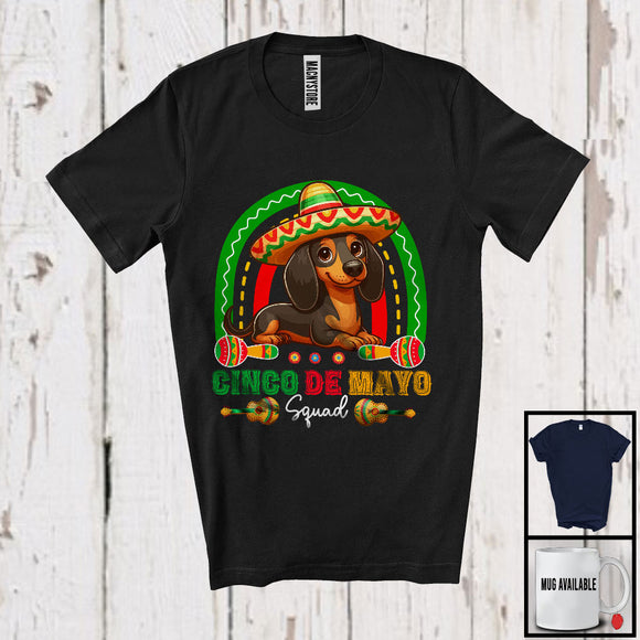 MacnyStore - Cinco De Mayo Squad, Adorable Dachshund Sombrero, Rainbow Matching Mexican Pride Family T-Shirt