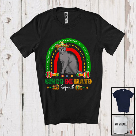 MacnyStore - Cinco De Mayo Squad, Adorable Russian Blue Cat In Sombrero Rainbow, Proud Mexican Group T-Shirt
