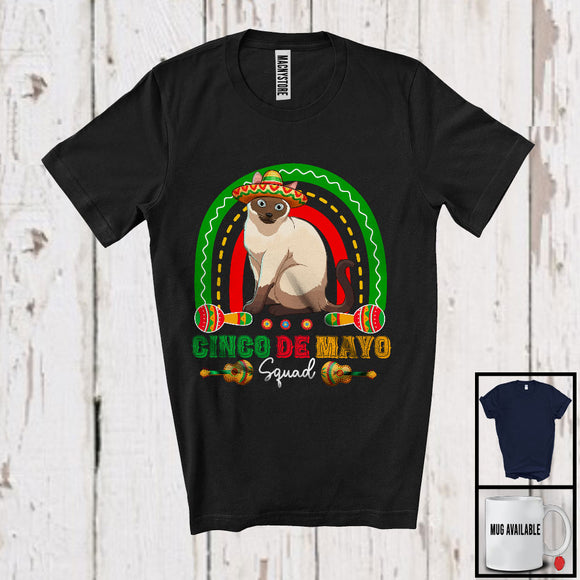 MacnyStore - Cinco De Mayo Squad, Adorable Siamese Cat In Sombrero Rainbow, Proud Mexican Group T-Shirt