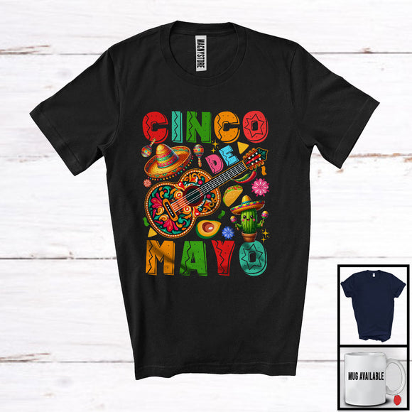 MacnyStore - Cinco De Mayo, Joyful Sombrero Guitar Player Guitarist Cactus Taco, Mexican Family Group T-Shirt
