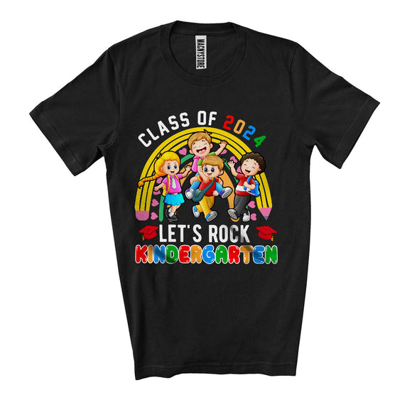 MacnyStore - Class Of 2024 Let's Rock kindergarten, Colorful Back To School Rainbow Students, Teacher T-Shirt