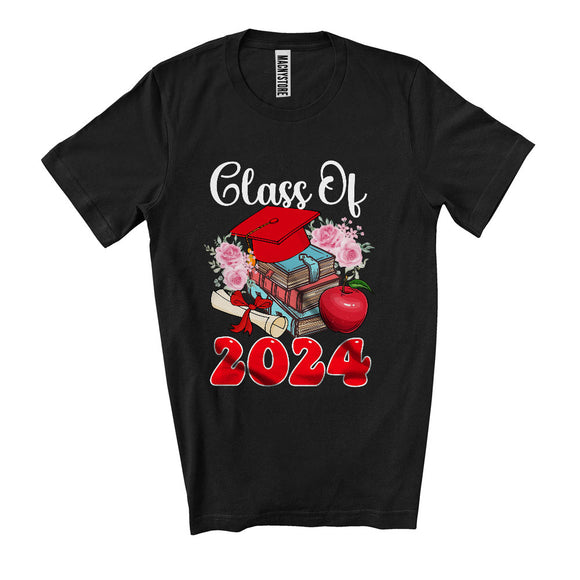MacnyStore - Class Of 2024, Proud Graduation Books, Flowers Matching Student Graduates Group T-Shirt