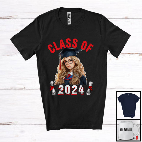 MacnyStore - Class Of 2024, Proud Graduation Graduate Women Girl, Matching School Student Group T-Shirt